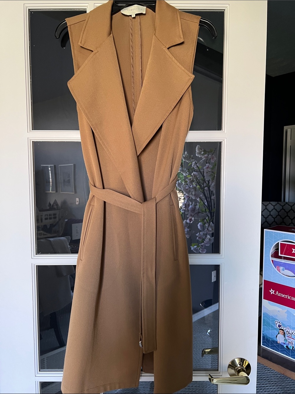 FrenchMauve Sleeveless Belted Camel Vest